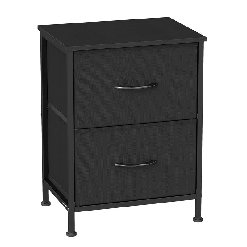 Bedside Table with 2cm, Glass, Fabric Drawers Nightstand Anti-Tip Kit - Black option