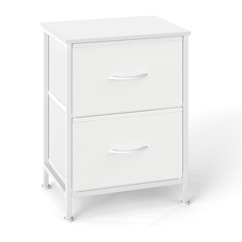 Bedside Table with 2cm, Glass, Fabric Drawers Nightstand Anti-Tip Kit - White option