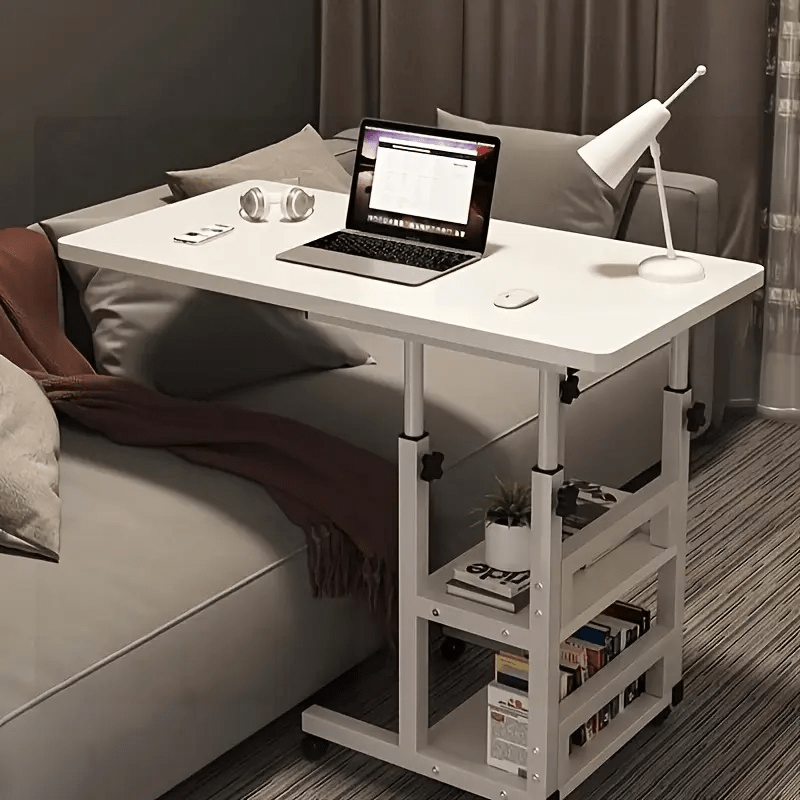 Bedside Table with Adjustable Height, Wheels, Metal, 1pc, Density Board + Metal