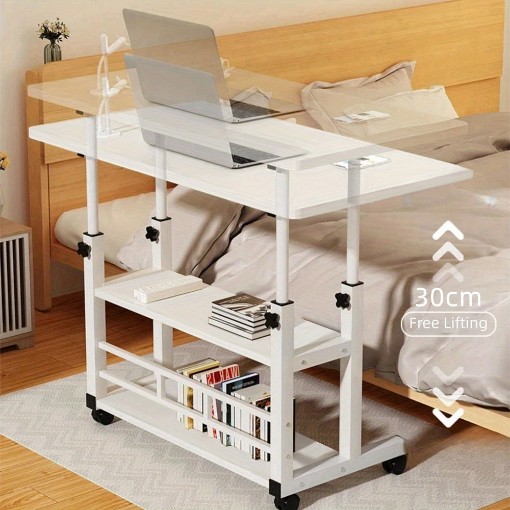 Bedside Table with Adjustable Height, Wheels, Metal