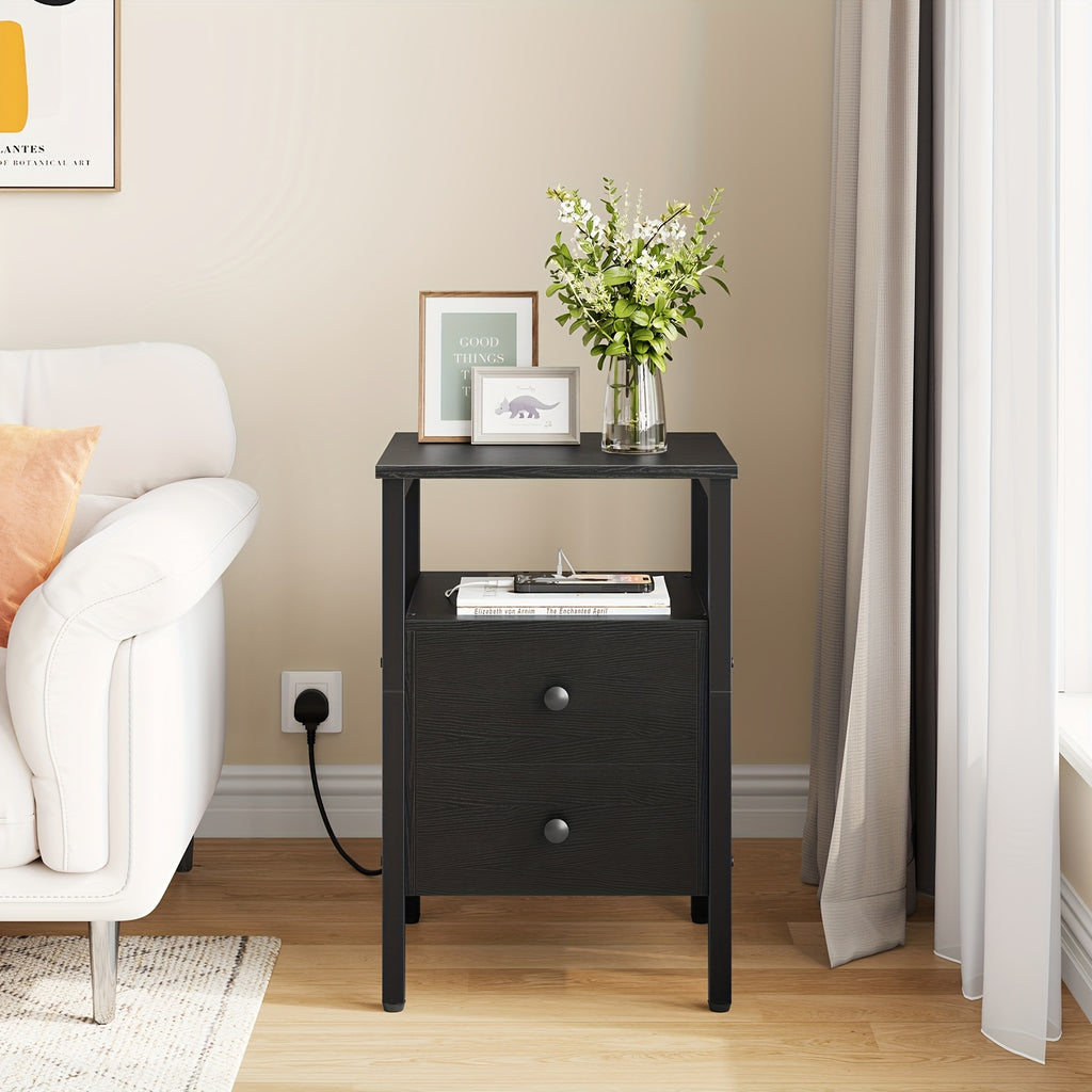 Bedside Table with Black Side Charging Station End Drawers - product gallery image 5