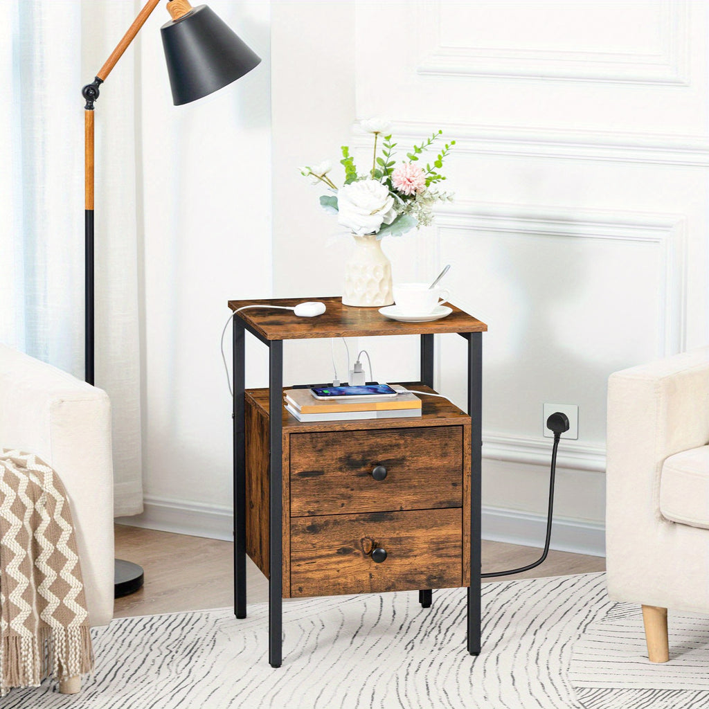 Bedside Table with Black Side Charging Station End Drawers - product gallery image 8