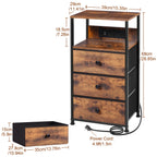 Bedside Table with Charging Station LED Light Nightstand Fabric - product gallery image 3