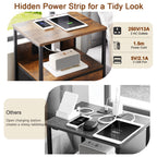Bedside Table with Charging Station LED Light Nightstand Fabric - product gallery image 7