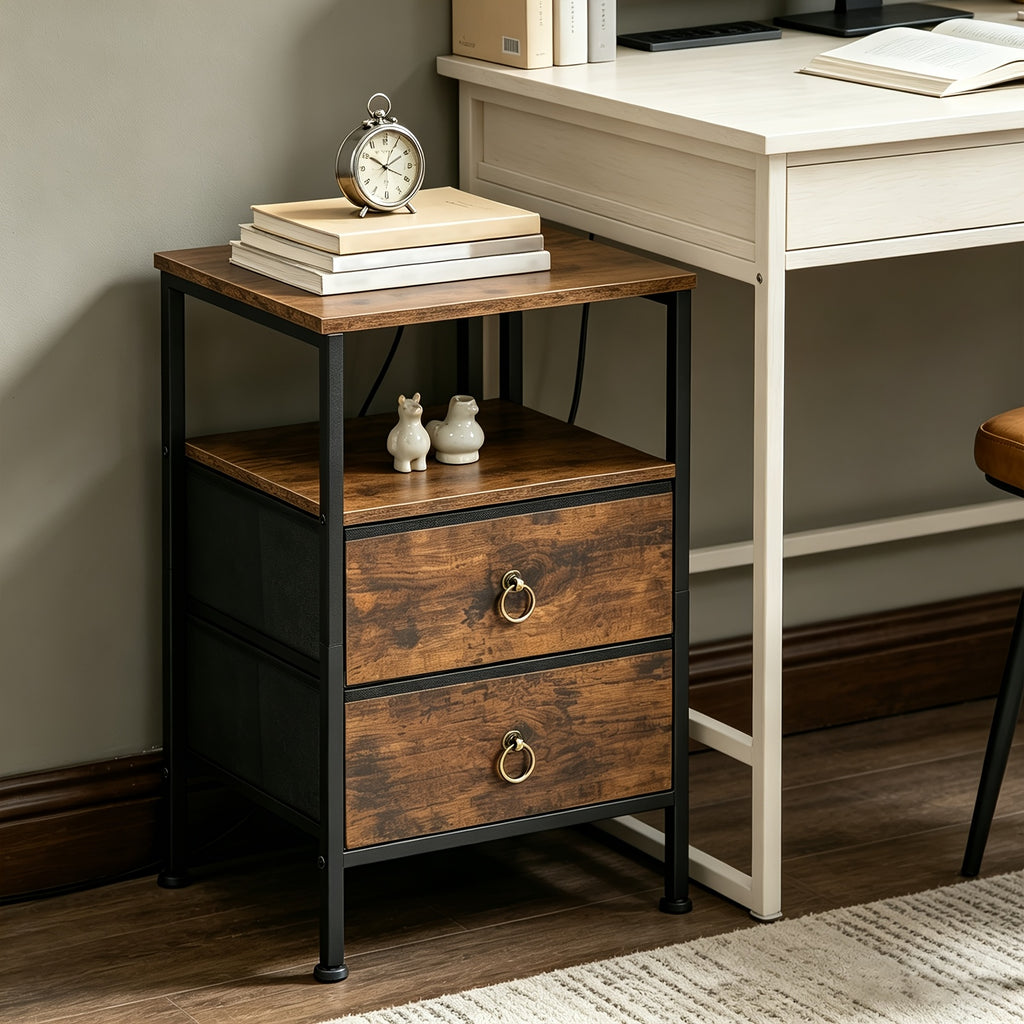 Bedside Table with Easy Assembly, Charging Station, USB Ports Power Outlet