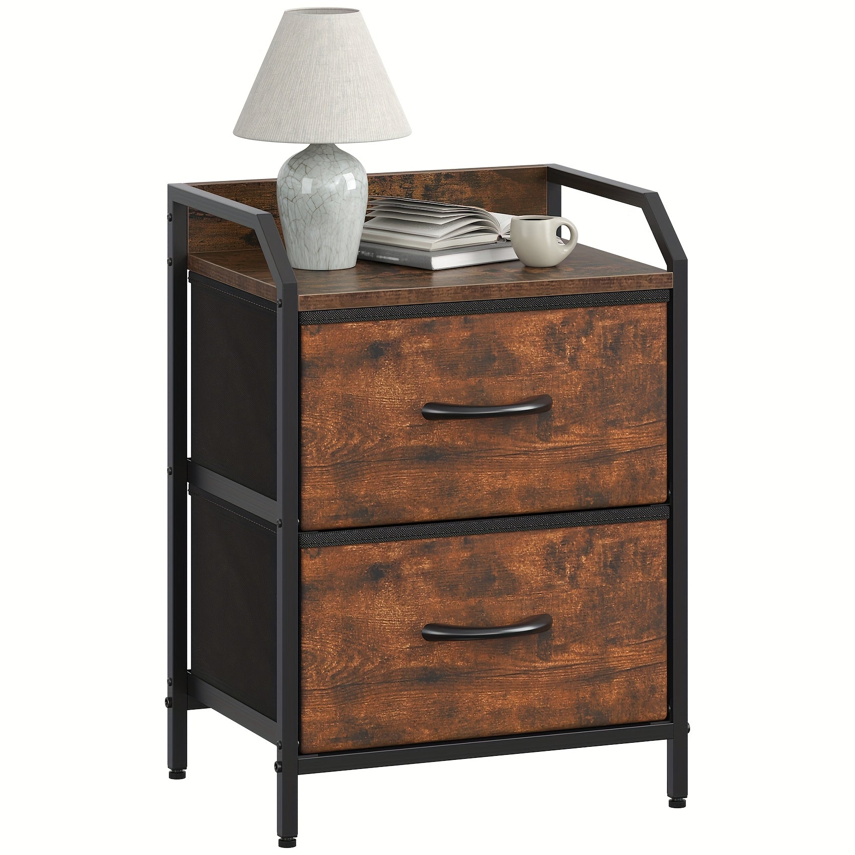 Bedside Table with Easy Assembly, Drawers Small Nightstand Bedroom, Chest - Rustic Brown option