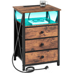 Bedside Table with Easy Assembly, Nightstand LED Light Charging Station USB - Brown + LED Light - 1pc option