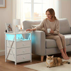 Bedside Table with Easy Assembly, Nightstand LED Light Charging Station USB - product gallery image 7