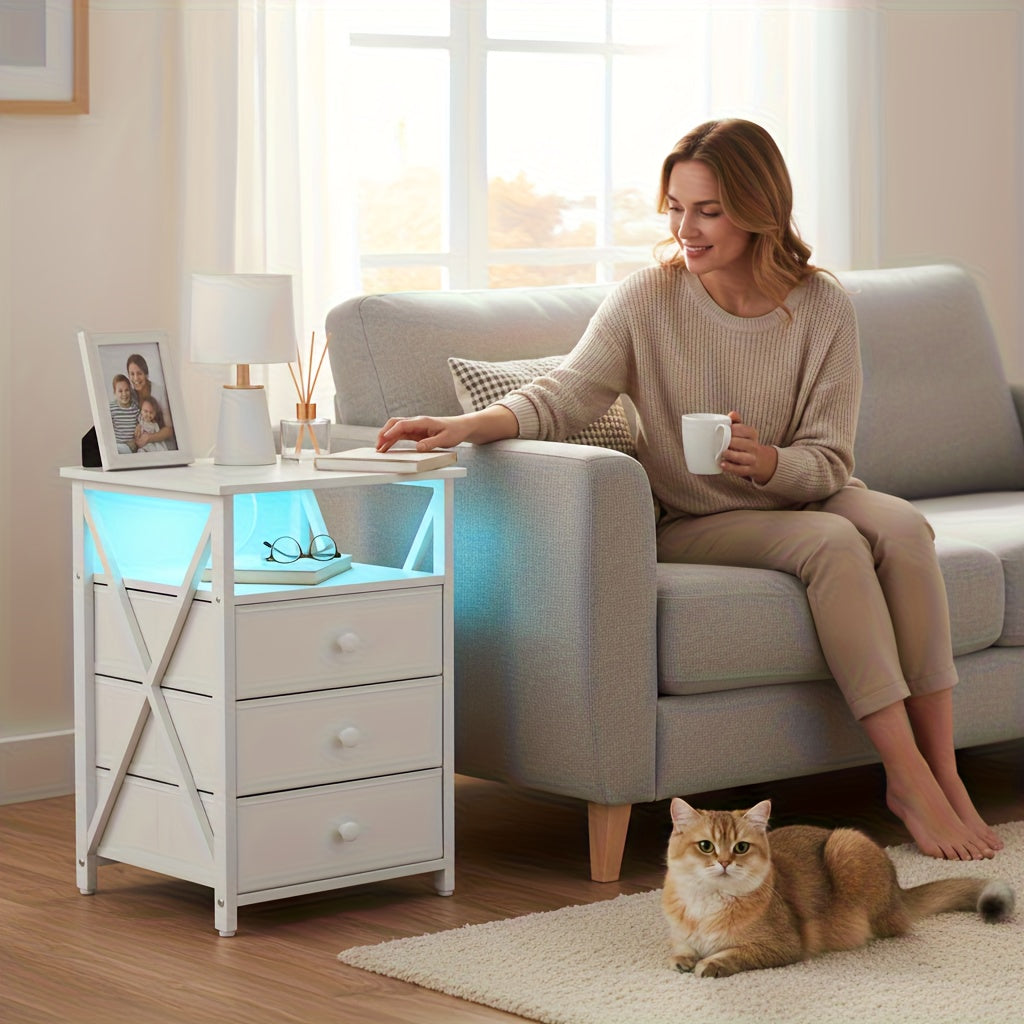 Bedside Table with Easy Assembly, Nightstand LED Light Charging Station USB - product gallery image 7