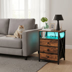 Bedside Table with Easy Assembly, Nightstand LED Light Charging Station USB
