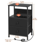Bedside Table with Easy Assembly, Wood, LED Lighting Charging Station, Fabric Drawers - product gallery image 3