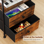 Bedside Table with Easy Assembly, Wood, LED Lighting Charging Station, Fabric Drawers - product gallery image 4