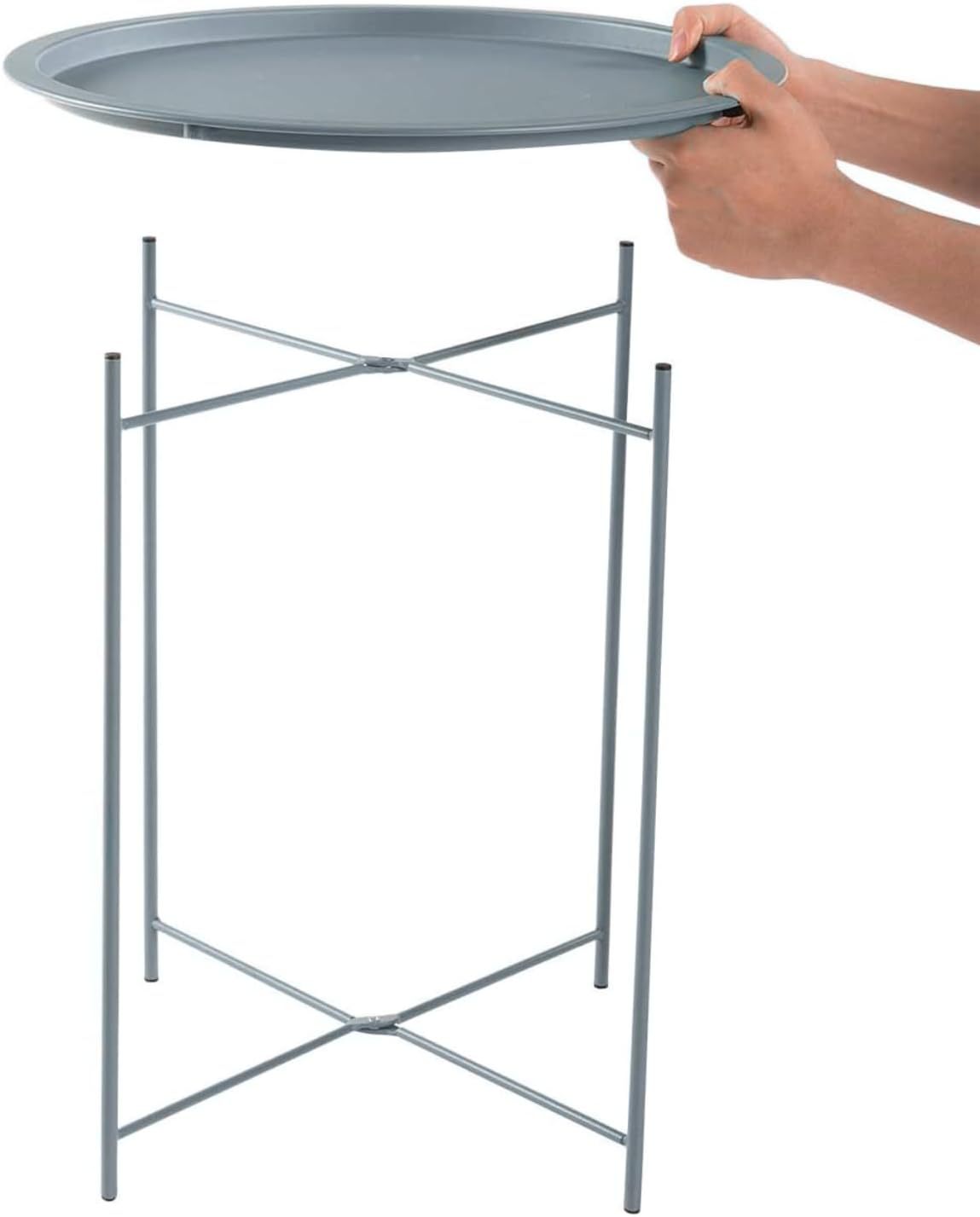 Bedside Table with Foldable, Non-Slip, Metal, Round Metal Folding Side Removable Tray - product gallery image 11