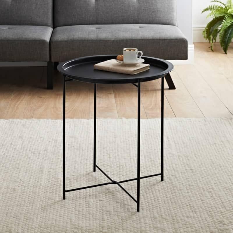 Bedside Table with Foldable, Non-Slip, Metal, Round Metal Folding Side Removable Tray - product gallery image 13