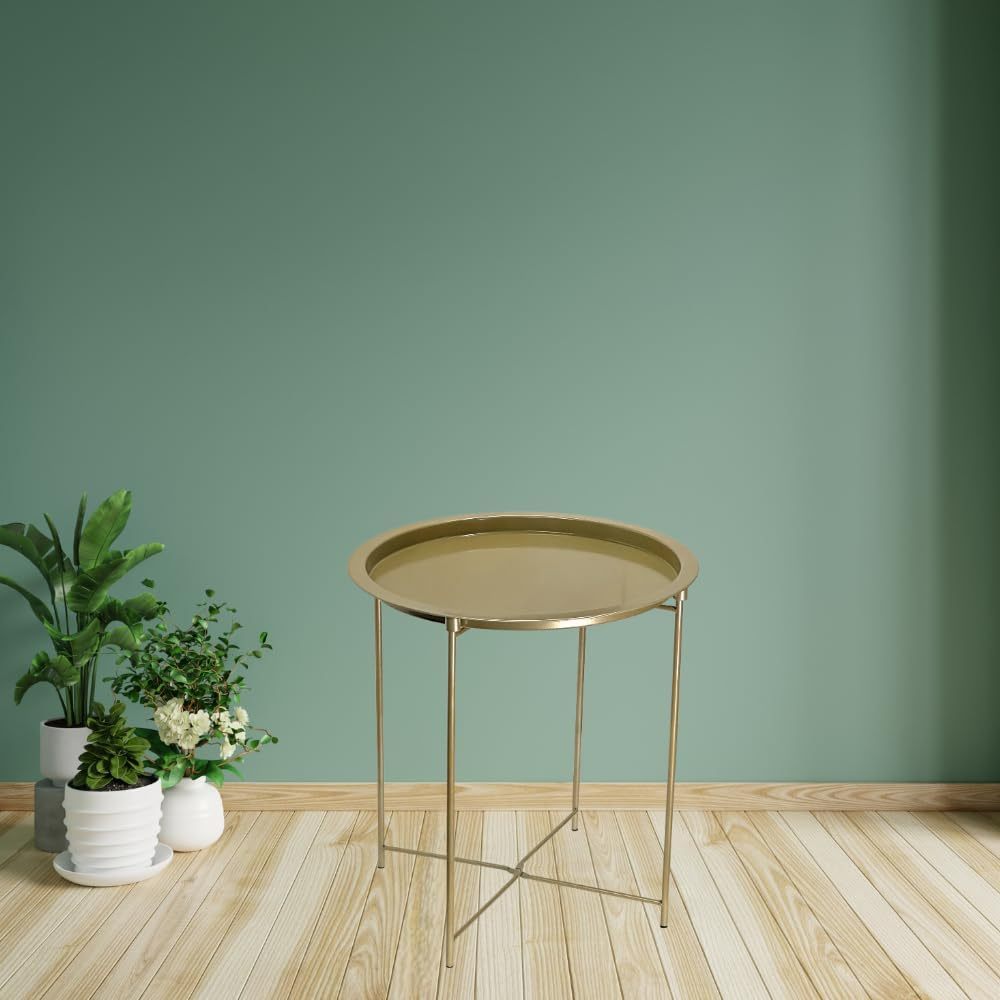 Bedside Table with Foldable, Non-Slip, Metal, Round Metal Folding Side Removable Tray - product gallery image 15