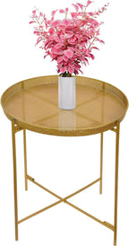 Bedside Table with Foldable, Non-Slip, Metal, Round Metal Folding Side Removable Tray - product gallery image 6
