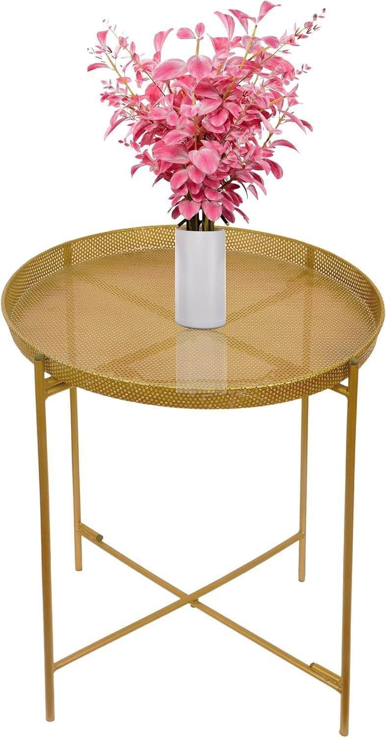 Bedside Table with Foldable, Non-Slip, Metal, Round Metal Folding Side Removable Tray - product gallery image 6