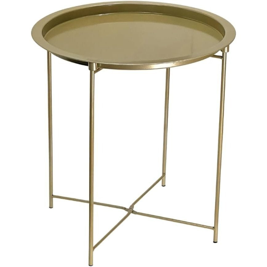 Bedside Table with Foldable, Non-Slip, Metal, Round Metal Folding Side Removable Tray - Gold Steel Corner Table option