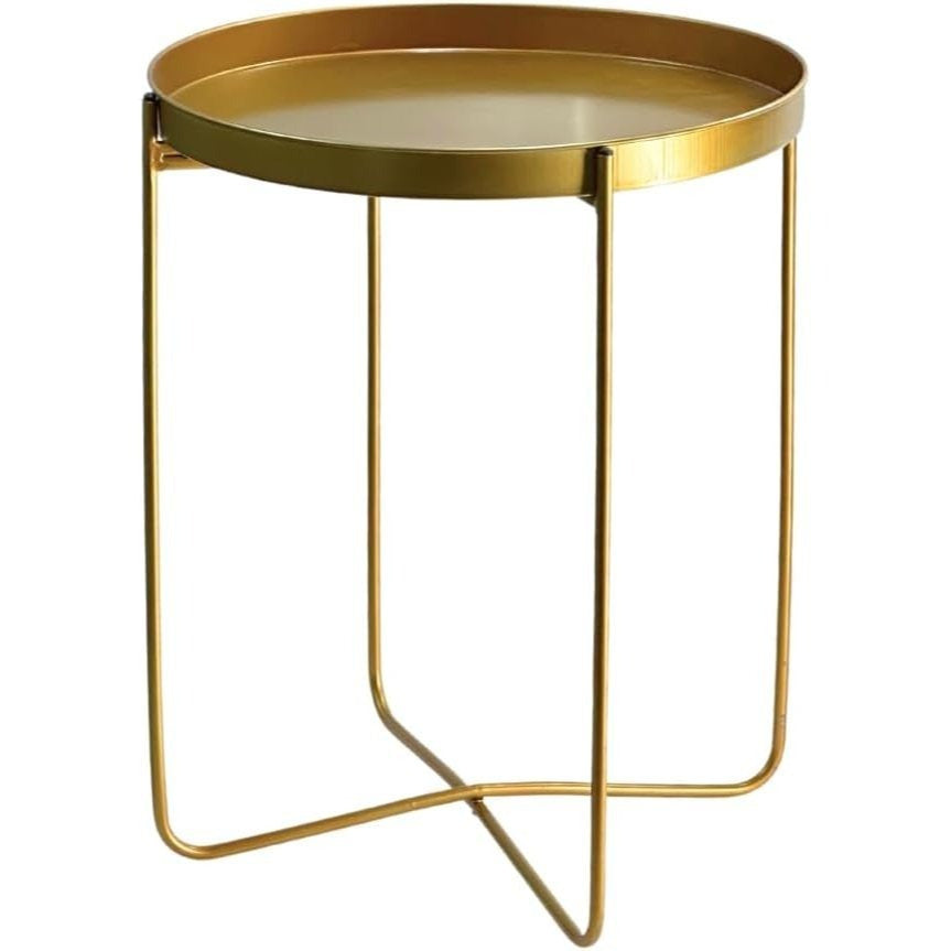 Bedside Table with Foldable, Non-Slip, Metal, Round Metal Folding Side Removable Tray - Golden Tray with Stand option