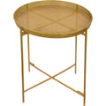 Bedside Table with Foldable, Non-Slip, Metal, Round Metal Folding Side Removable Tray - Perforated Golden Tray with Stand option