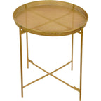 Bedside Table with Foldable, Non-Slip, Metal, Round Metal Folding Side Removable Tray - Perforated Golden Tray with Stand option