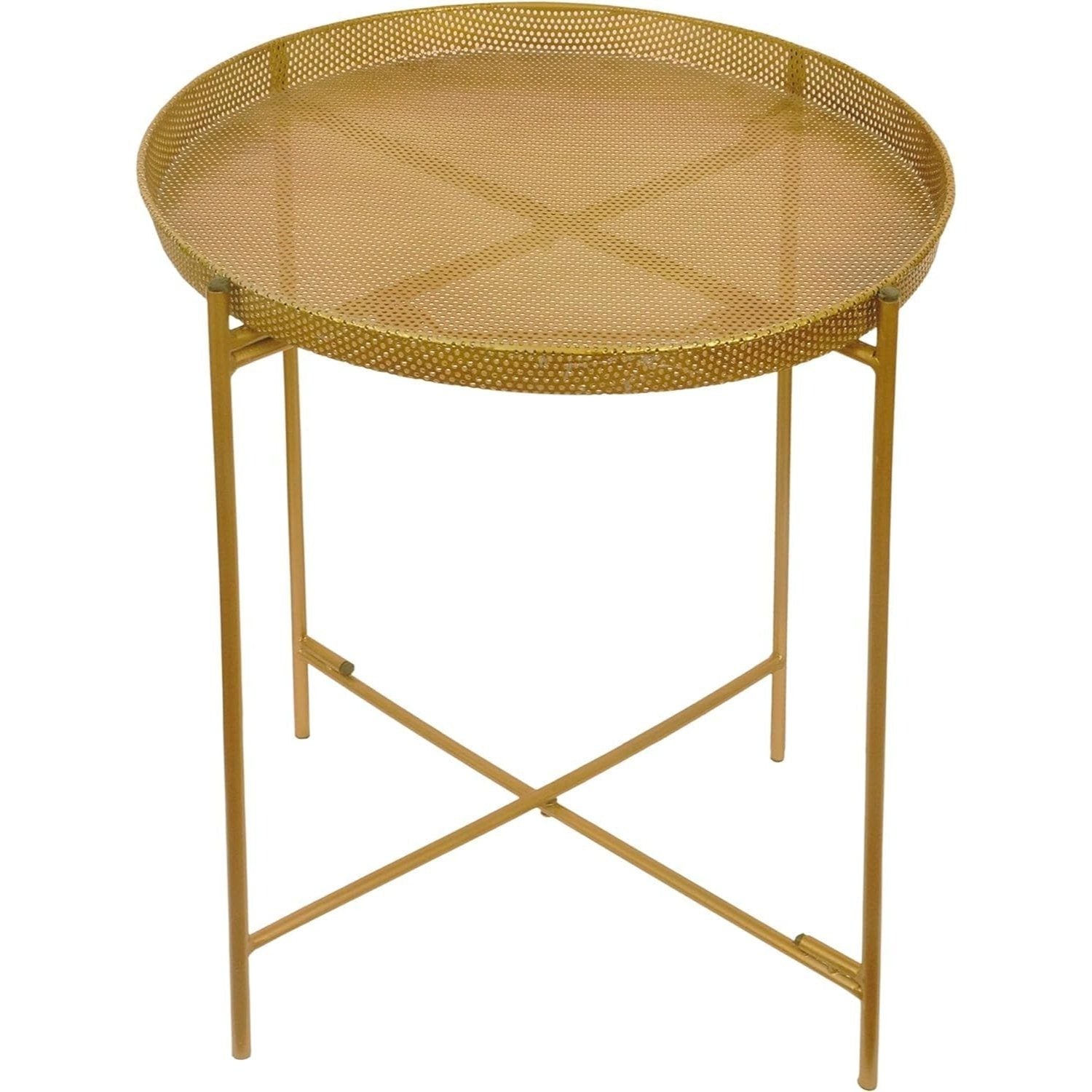 Bedside Table with Foldable, Non-Slip, Metal, Round Metal Folding Side Removable Tray - Perforated Golden Tray with Stand option