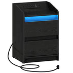 Bedside Table with LED Lights Charging Station Drawer Nightstand - Black option