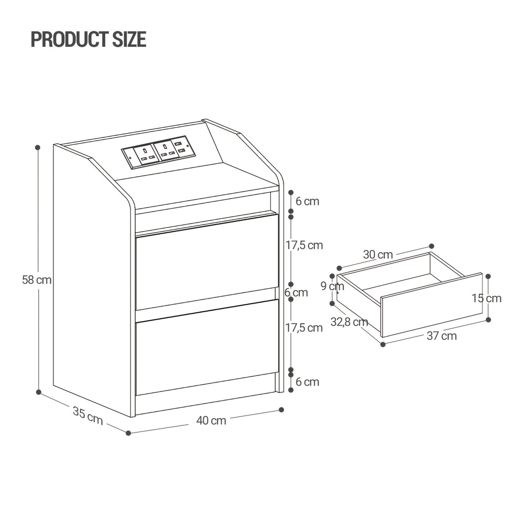 Bedside Table with LED Lights Charging Station Drawer Nightstand - product gallery image 2