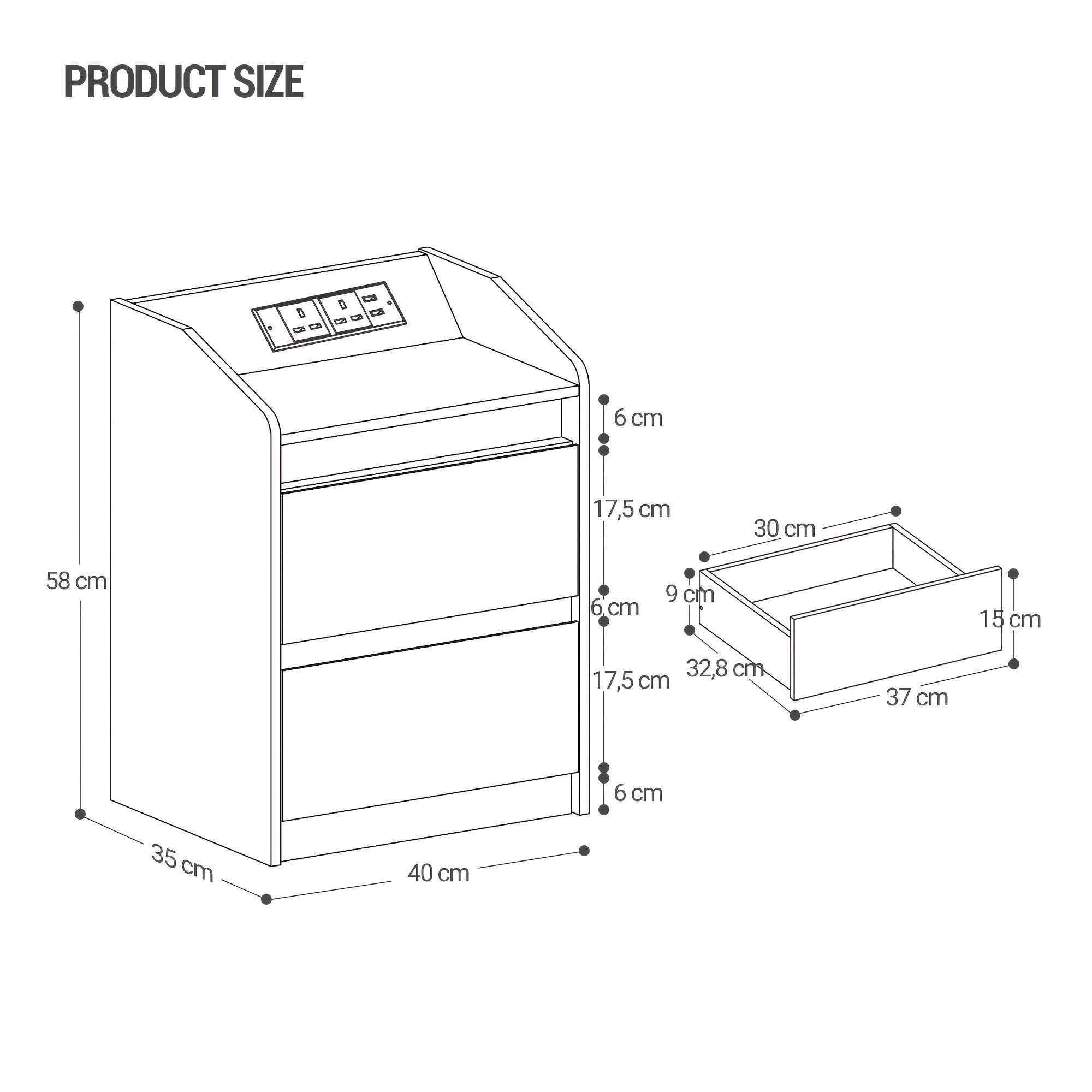 Bedside Table with LED Lights Charging Station Drawer Nightstand - product gallery image 2