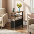 Bedside Table with Nightstand Charging Station Fabric Drawers