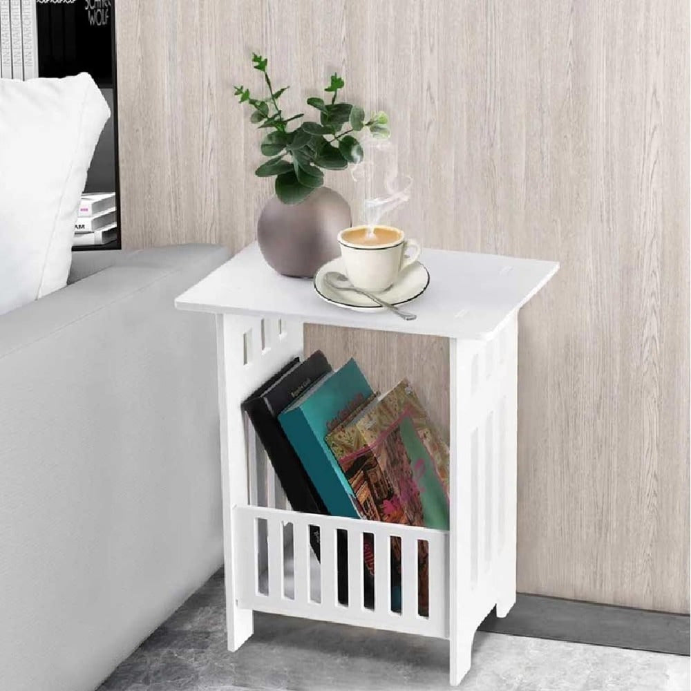 Bedside Table with Space-Saving, 40cm, Round Side Small White End Storage - product gallery image 3