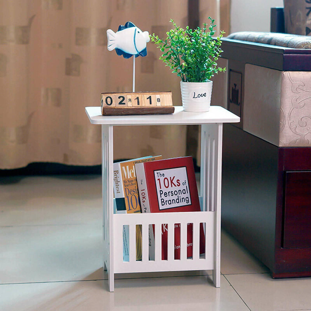 Bedside Table with Space-Saving, 40cm, Round Side Small White End Storage - product gallery image 4
