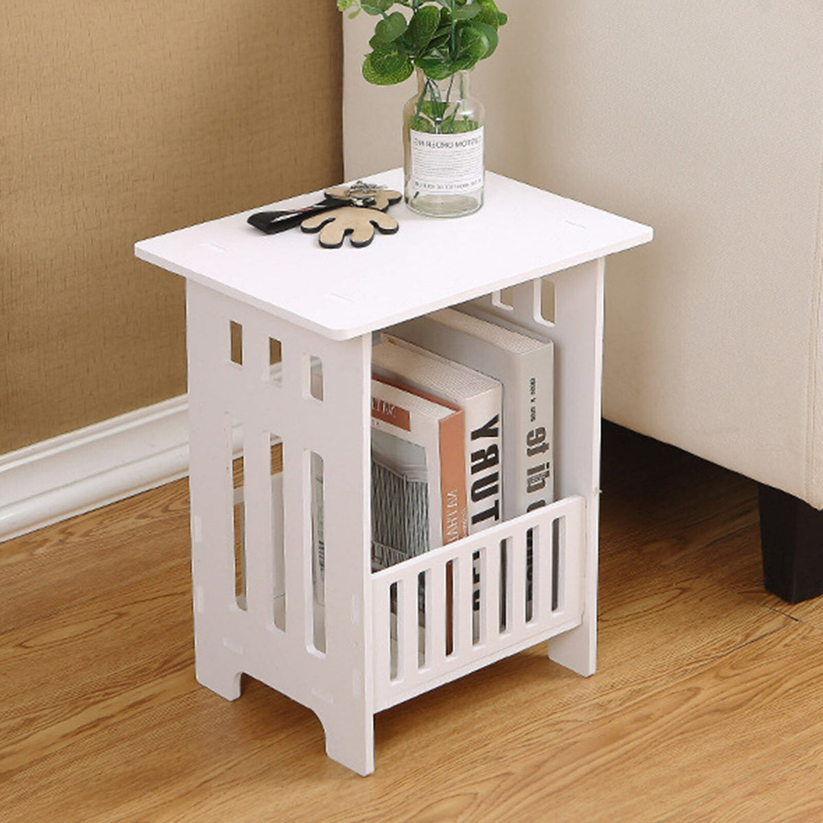Bedside Table with Space-Saving, 40cm, Round Side Small White End Storage - product gallery image 7