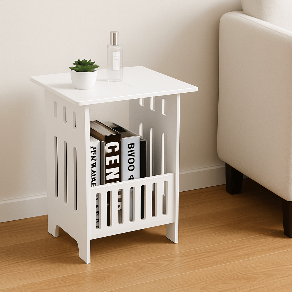 Bedside Table with Space-Saving, 40cm, Round Side Small White End Storage - product gallery image 9