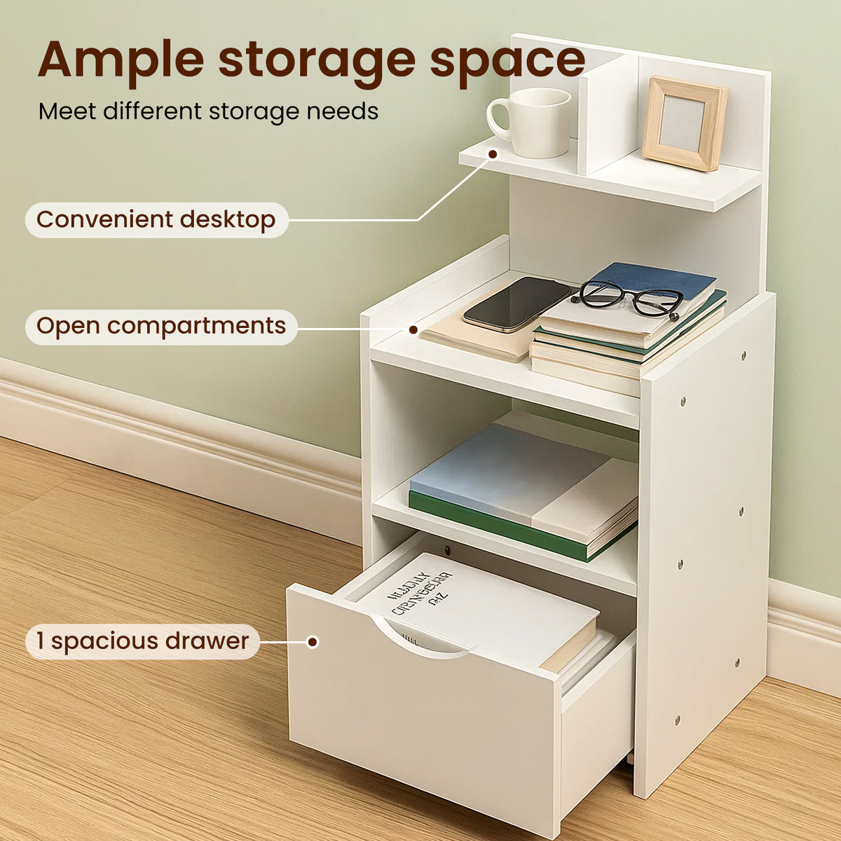 Bedside Table with Space-Saving, 5cm, Wood for living rooms - product gallery image 14