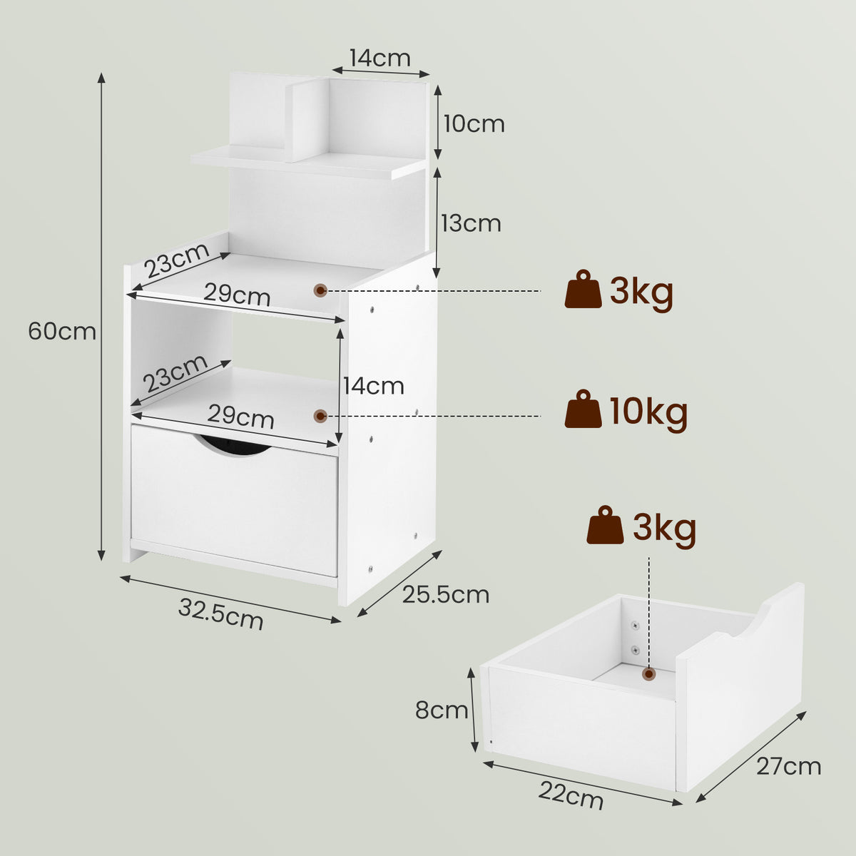 Bedside Table with Space-Saving, 5cm, Wood for living rooms - product gallery image 9