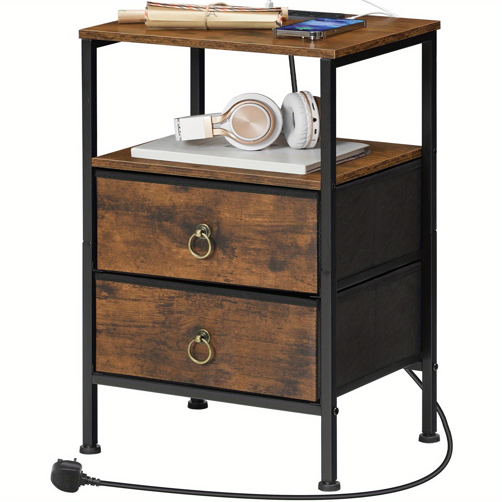 Bedside Table with Space-Saving, Charging Station Side Outlets USB Ports - product gallery image 2