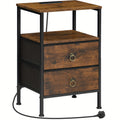 Bedside Table with Space-Saving, Charging Station Side Outlets USB Ports - Rustic Brown option