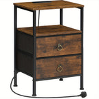 Bedside Table with Space-Saving, Charging Station Side Outlets USB Ports - Rustic Brown option