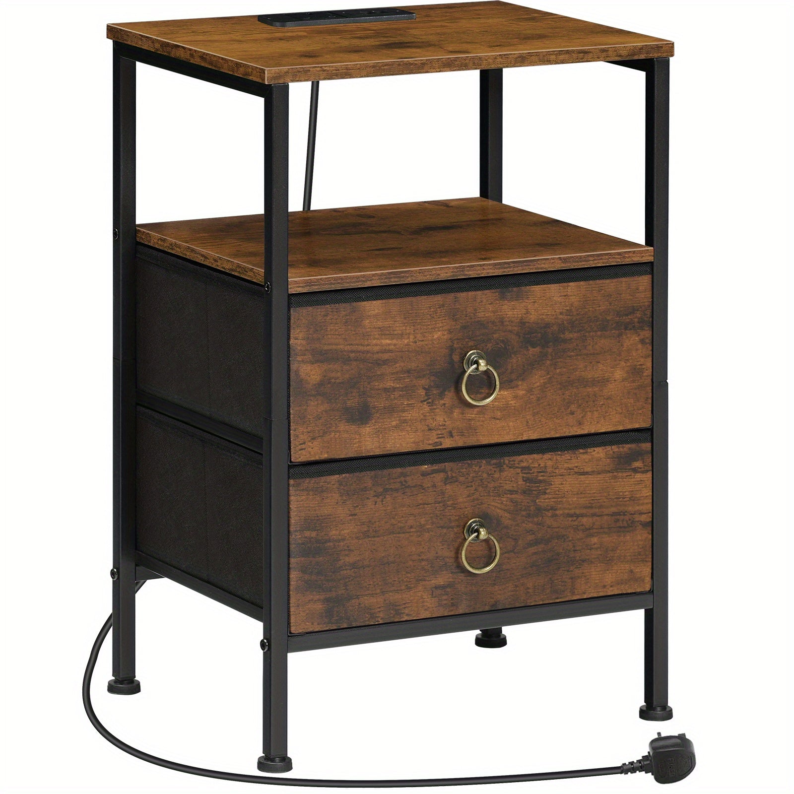 Bedside Table with Space-Saving, Charging Station Side Outlets USB Ports - Rustic Brown option