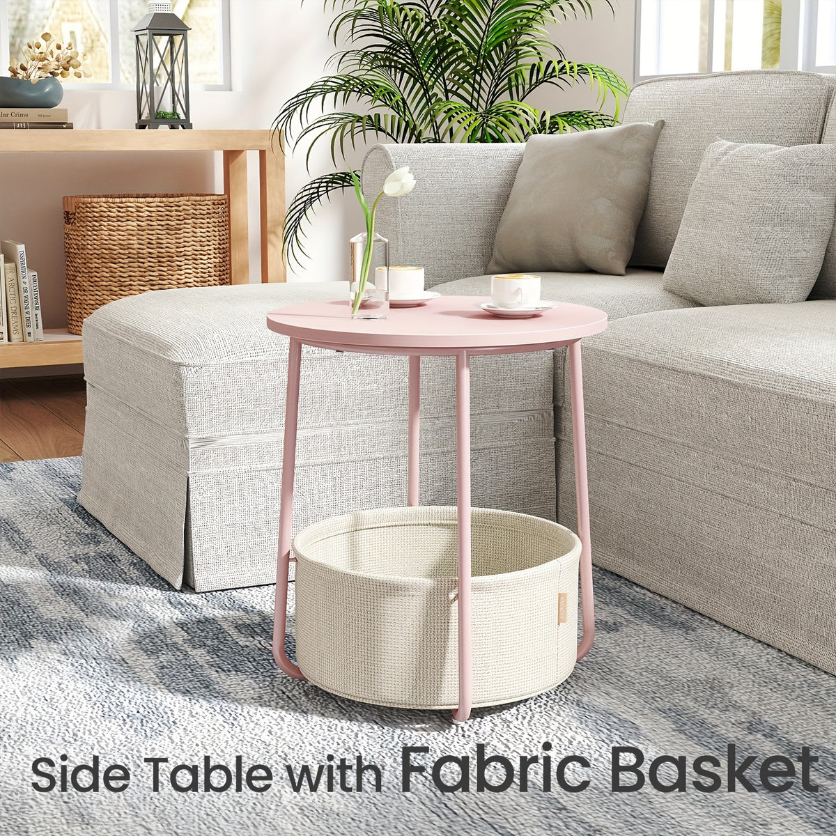Bedside Table with Space-Saving, Easy Assembly, Metal, Glass - Jelly Pink option