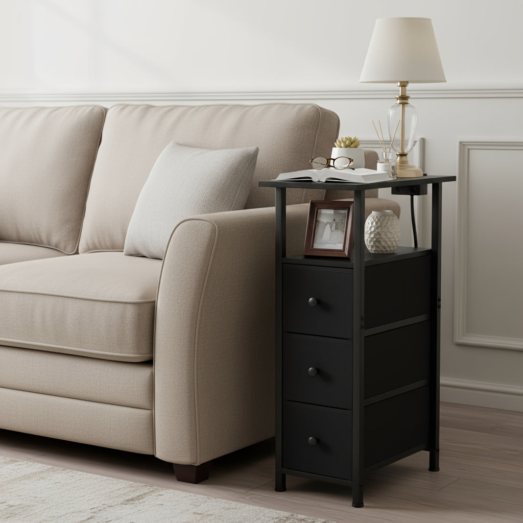 Bedside Table with Space-Saving, Metal, 1pc, 2pc for bedrooms - Black-1Pc option