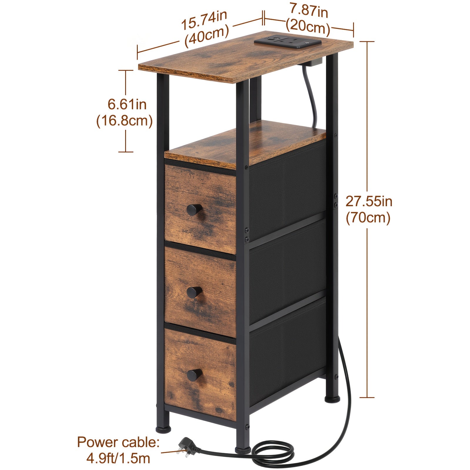 Bedside Table with Space-Saving, Metal, 1pc, 2pc for bedrooms - product gallery image 3