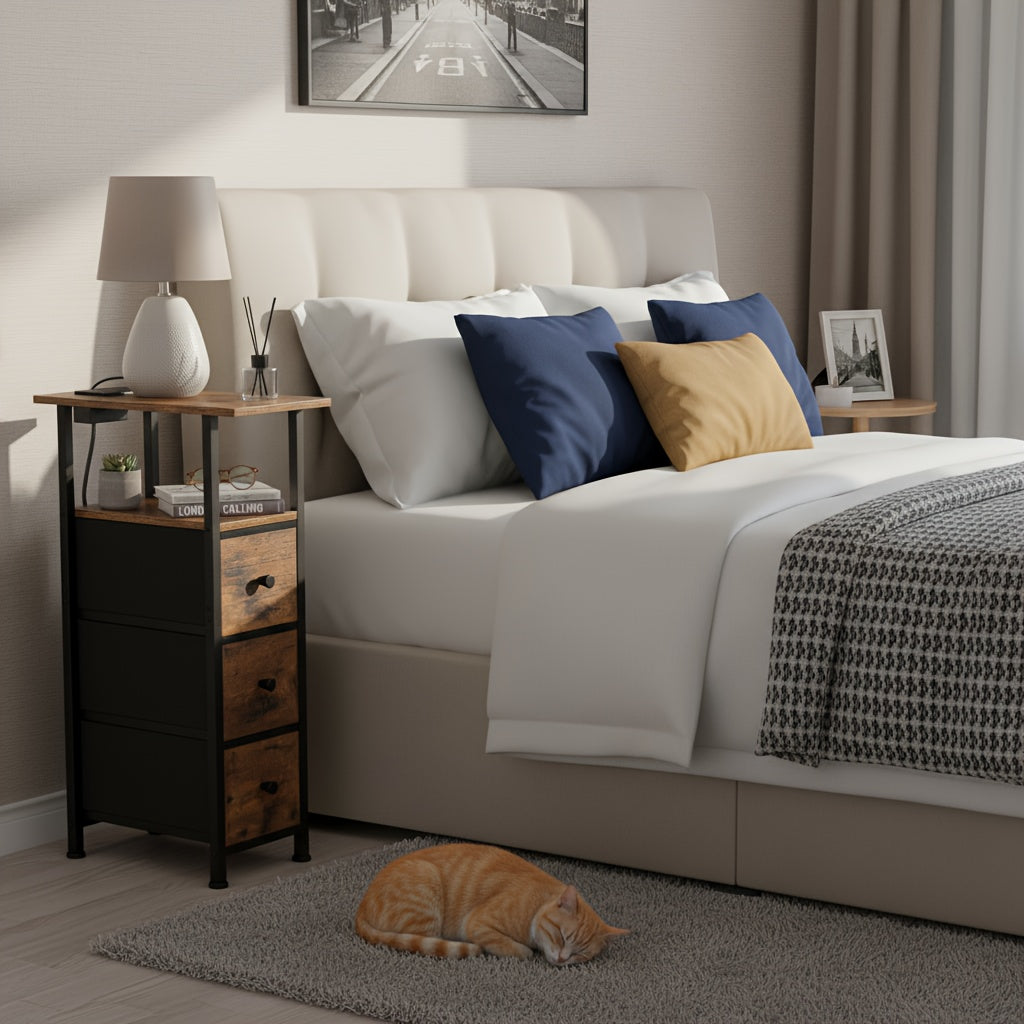Bedside Table with Space-Saving, Metal, 1pc, 2pc for bedrooms - product gallery image 7