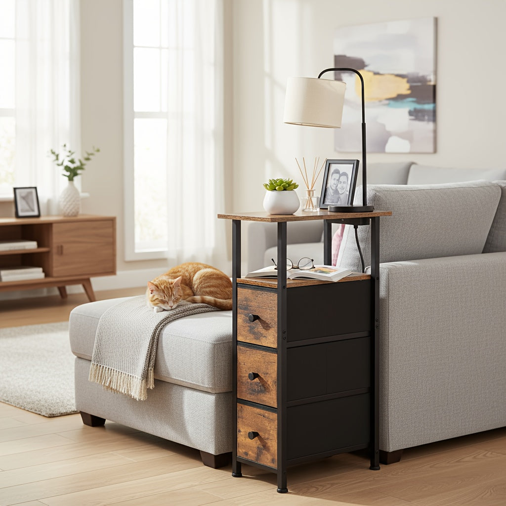 Bedside Table with Space-Saving, Metal, 1pc, 2pc for bedrooms
