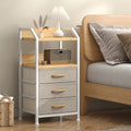 Bedside Table with Space-Saving, Metal, Fabric Drawers Shelves Industrial Rustic Wood