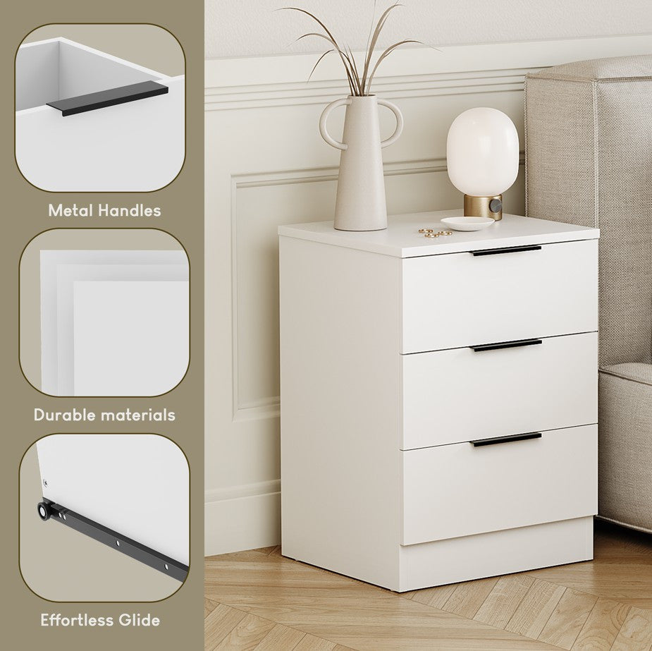 Bedside Table with Space-Saving, Metal, Modern 3-Drawer Nightstand Metal Handles - product gallery image 13