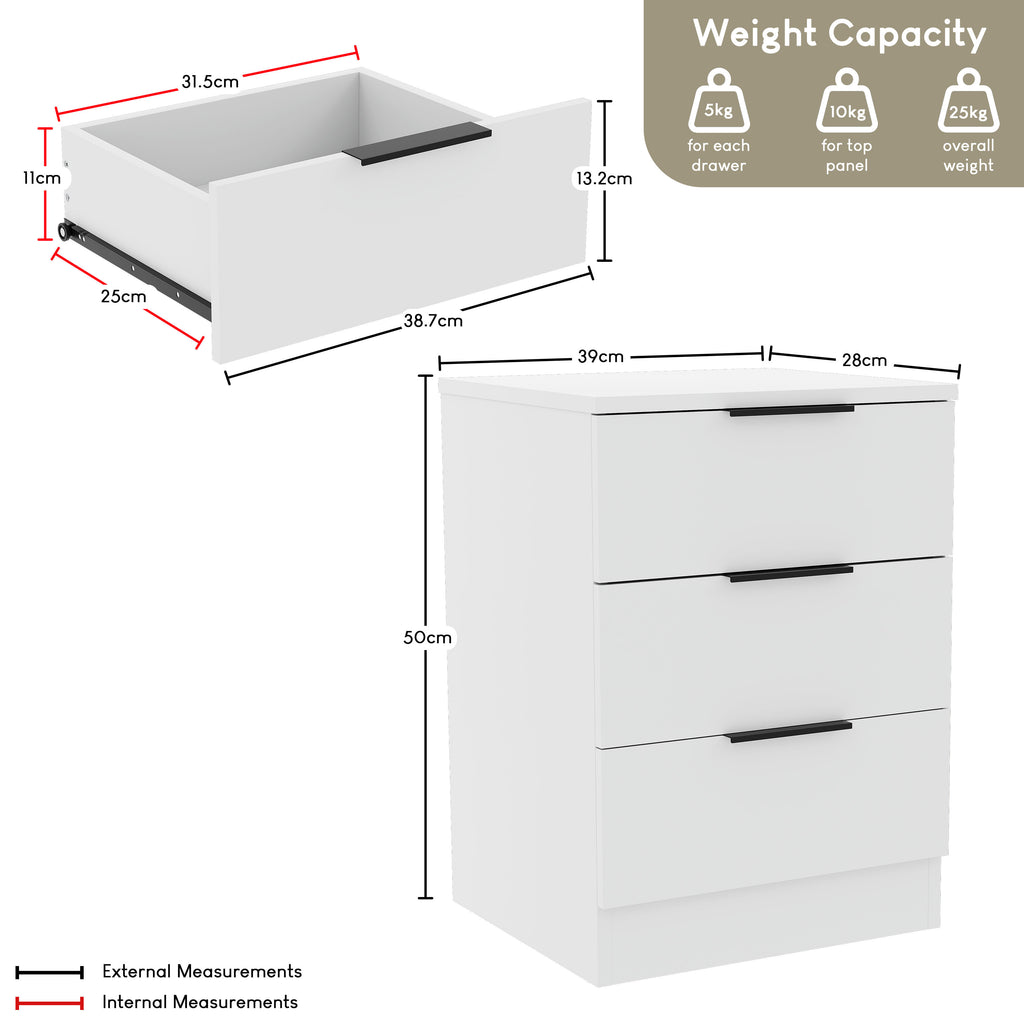 Bedside Table with Space-Saving, Metal, Modern 3-Drawer Nightstand Metal Handles - product gallery image 4