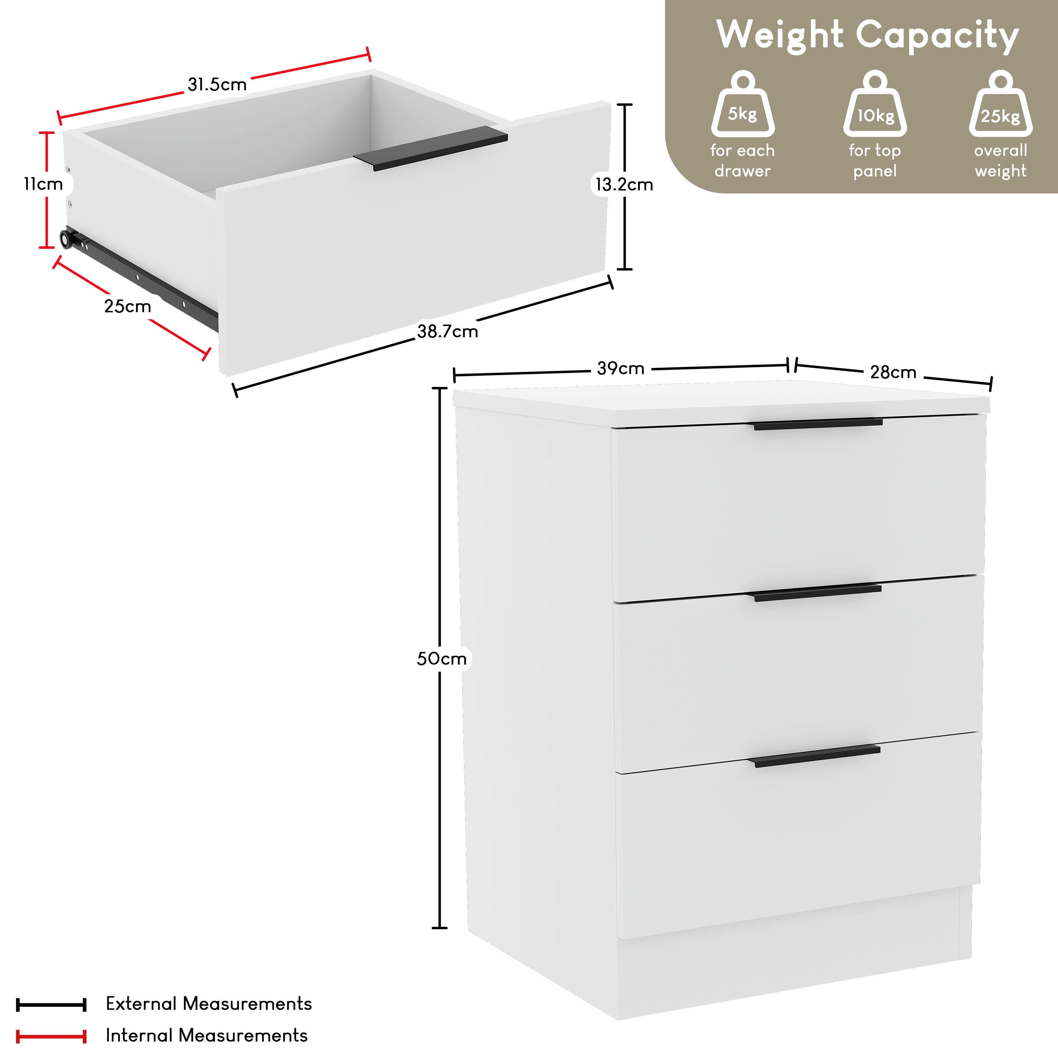 Bedside Table with Space-Saving, Metal, Modern 3-Drawer Nightstand Metal Handles - product gallery image 4
