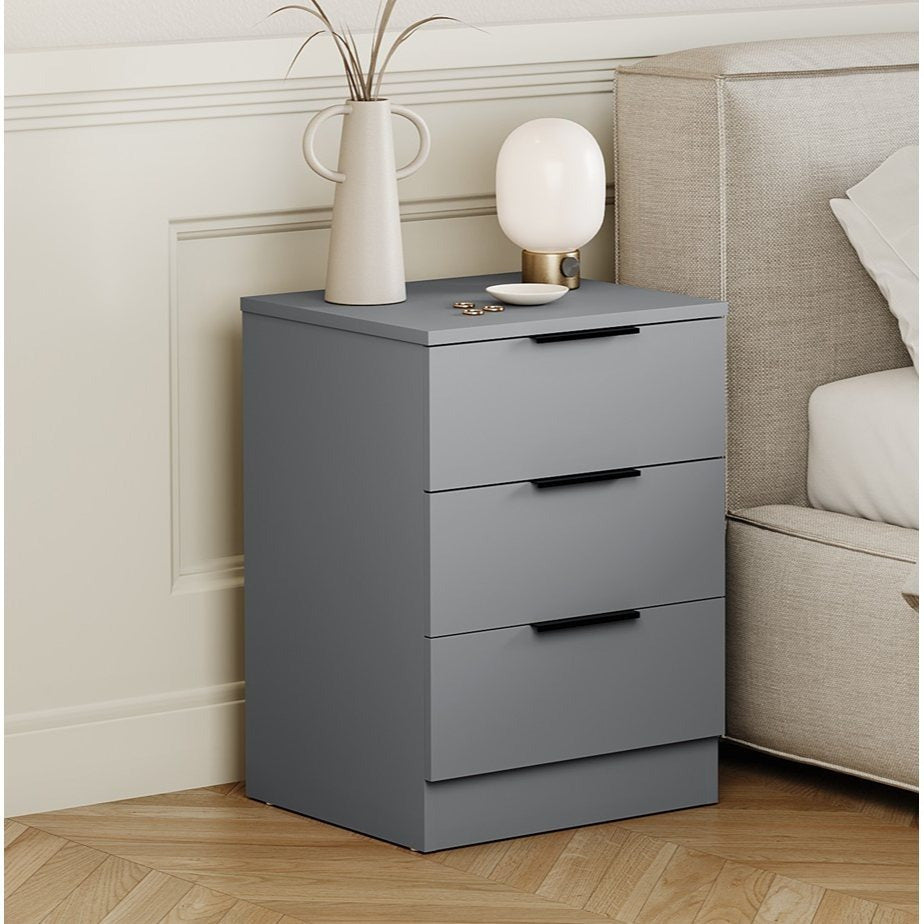 Bedside Table with Space-Saving, Metal, Modern 3-Drawer Nightstand Metal Handles - Grey option